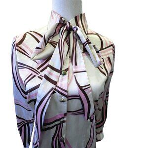 Vertigo Paris Womens Satin Blouse Sz S Secretary Neck Tie Mod Retro Office Siren